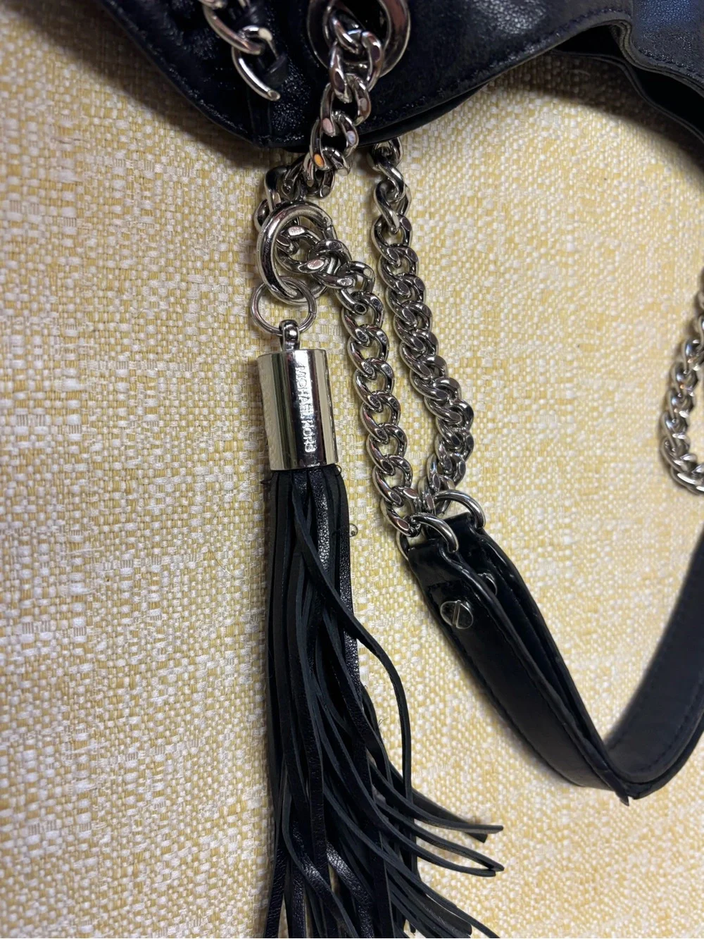 Michael Kors Black Leather Chain-Trim Shoulder Tote